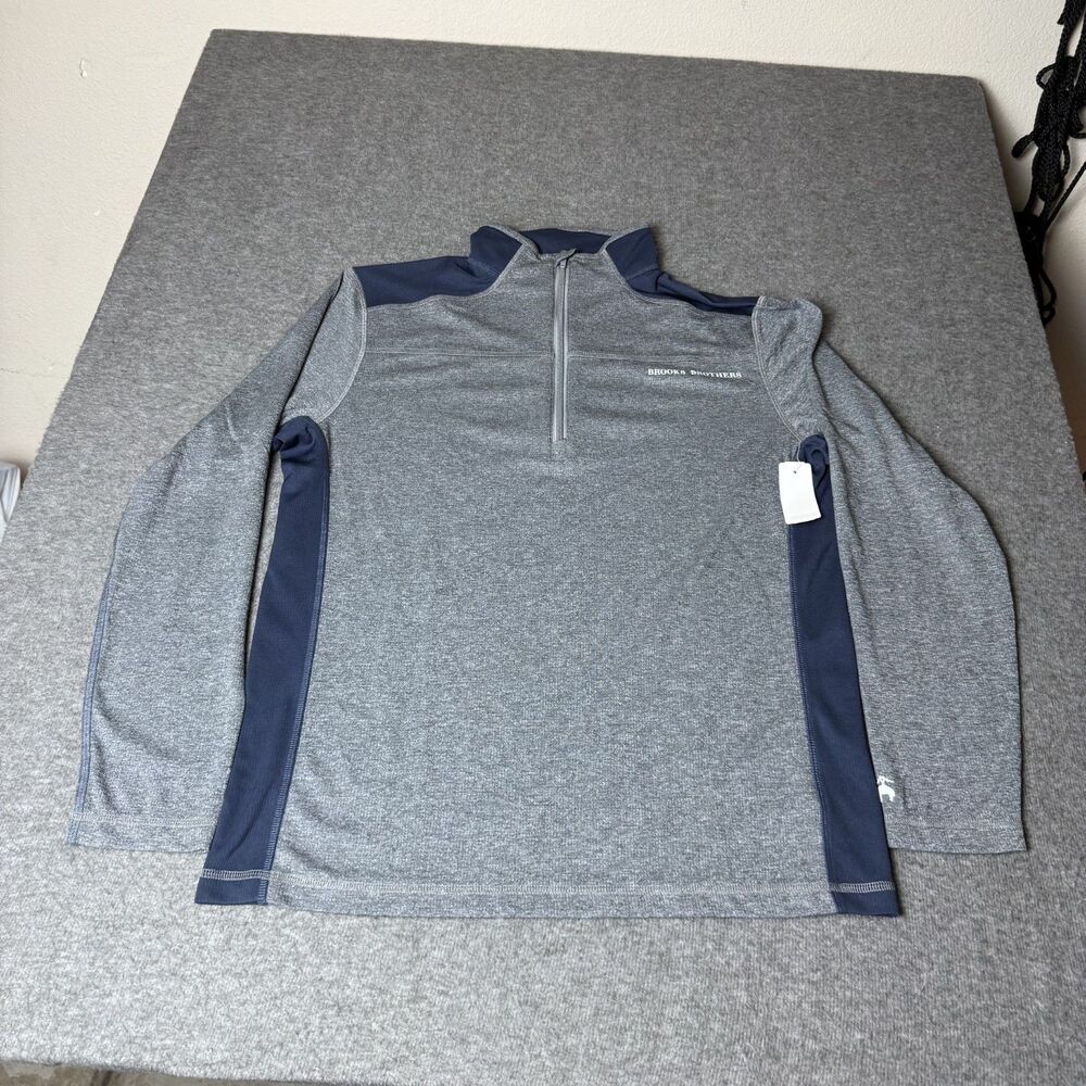 Brooks Brothers Performance Shirt 1/4 Zip Pullover Mens Medium Gray Navy Golf